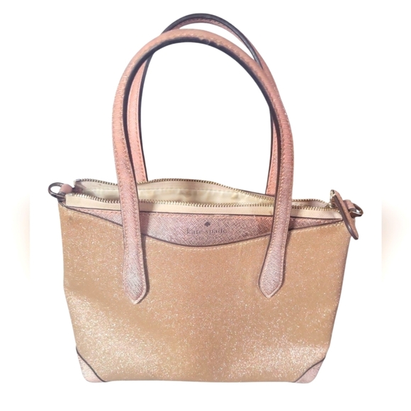 kate spade Handbags - Kate Spade New York Rose Gold Pink Joeley Lola Shimmer Glitter Mini Tote Bag